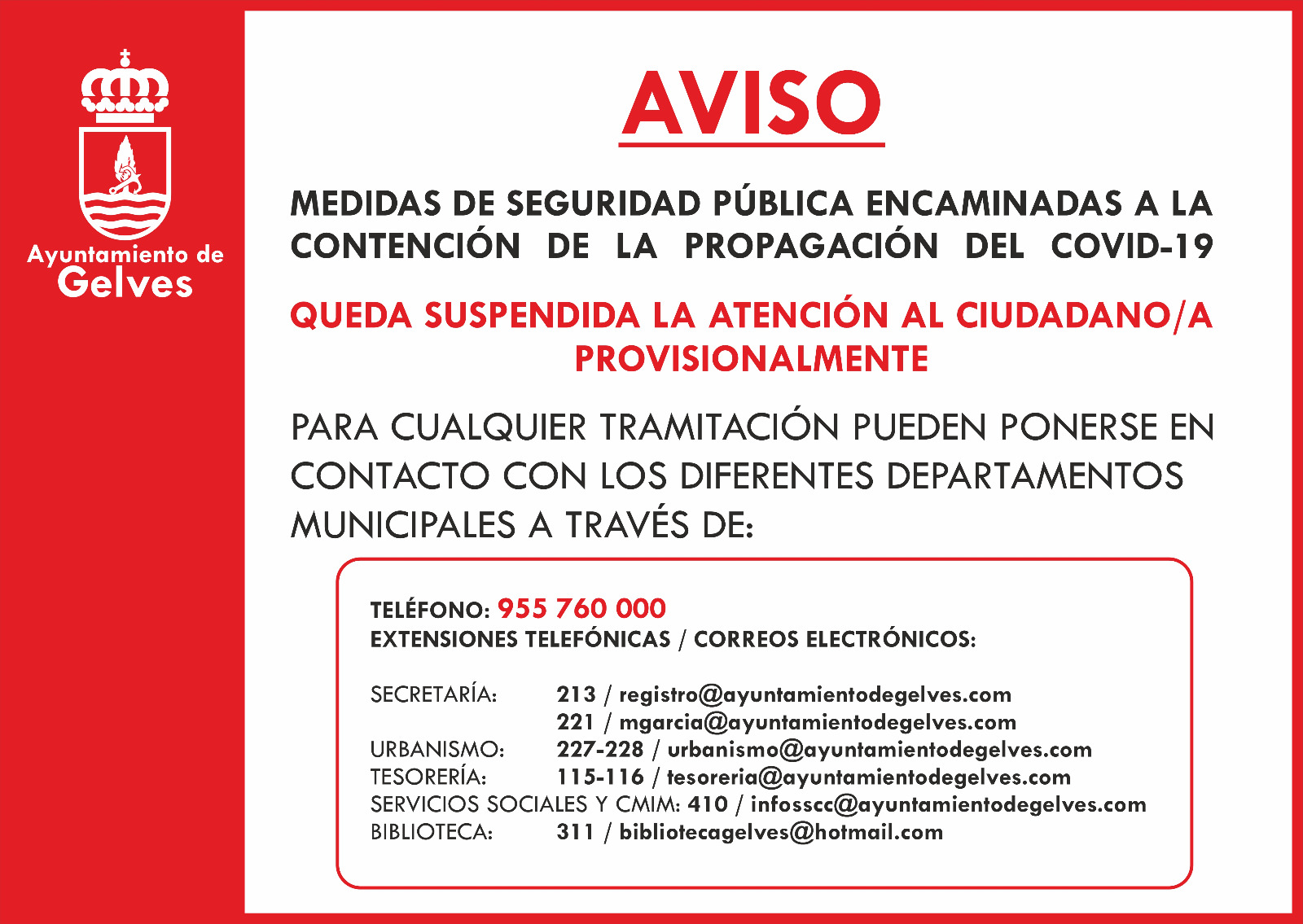 cartel aviso contactos por coronavirus